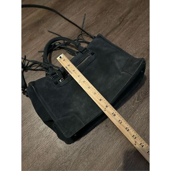 Rebecca Minkoff Grey Handbag Suede Leather Zipper Medium Crossbody Strap Fringe - Picture 14 of 16